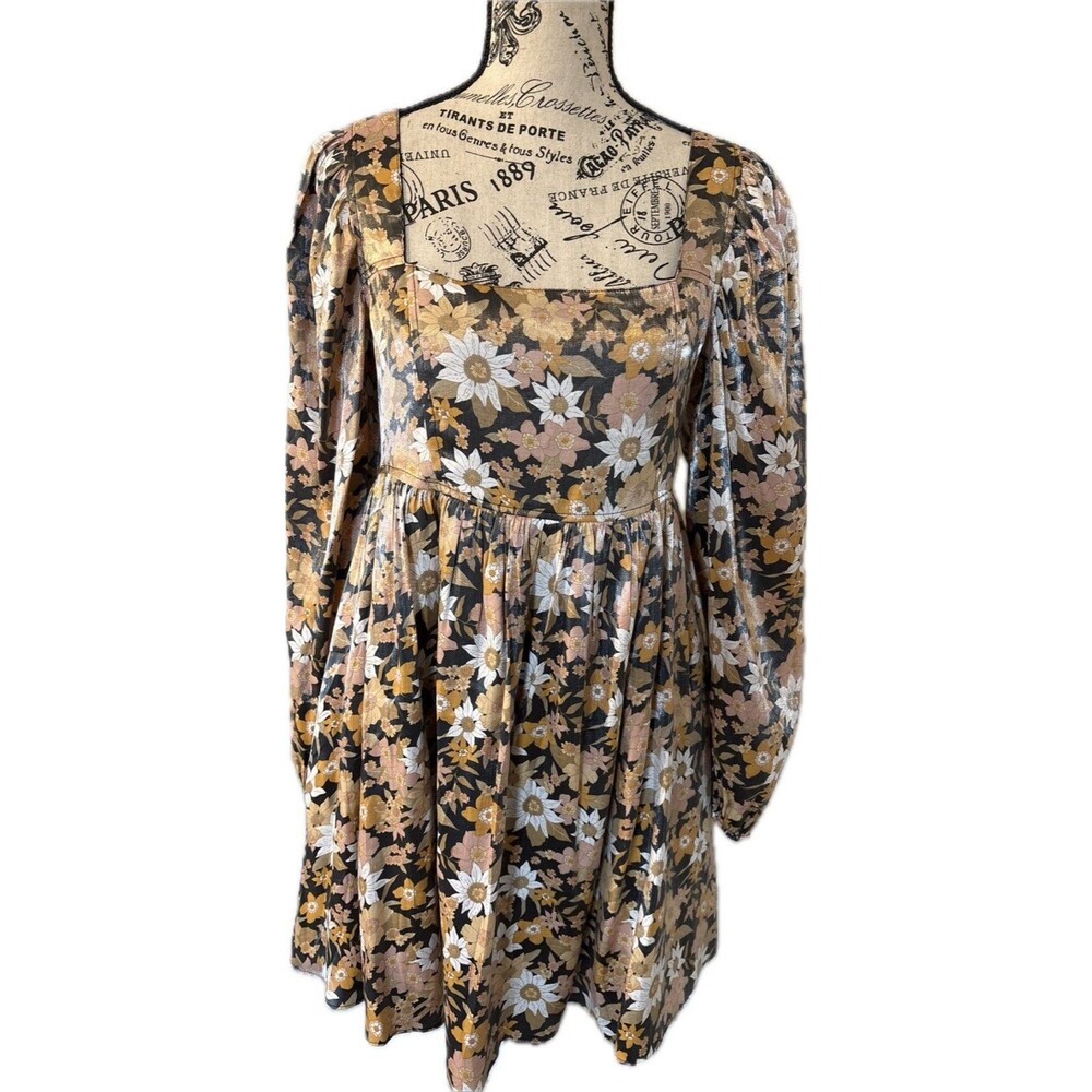 Storia Retro Baby Doll Dress. Women’s Size Small. Puffed Sleeves Lined Shimmer